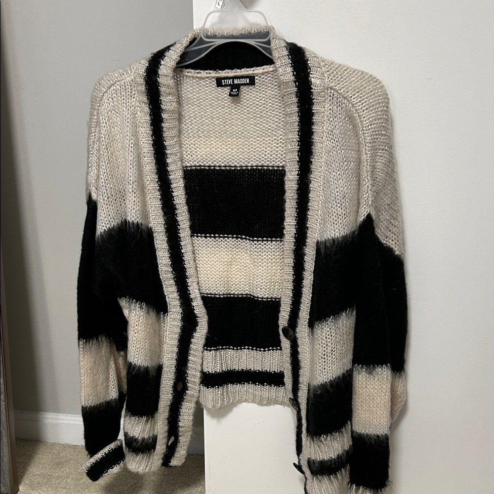 Steve Madden Women's Black and Cream Striped Cardigan